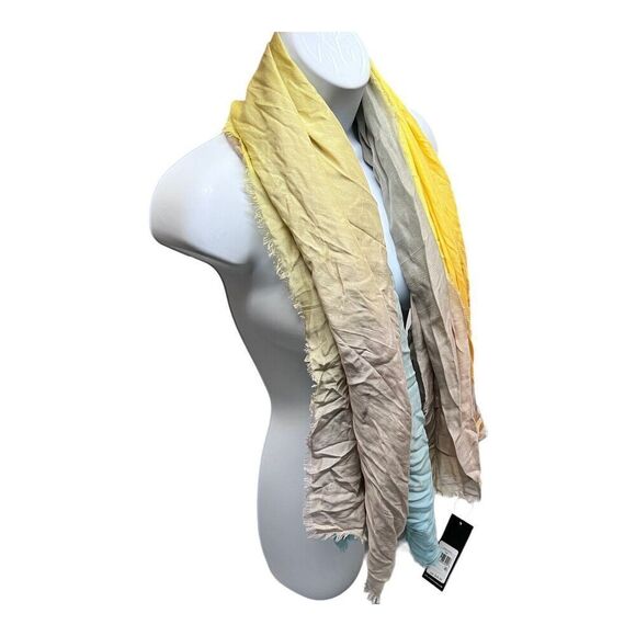 Karl Lagerfeld Paris Scarf Silk Blend Sun Bleached Square Blue Logo Fall Layer - Picture 8 of 12